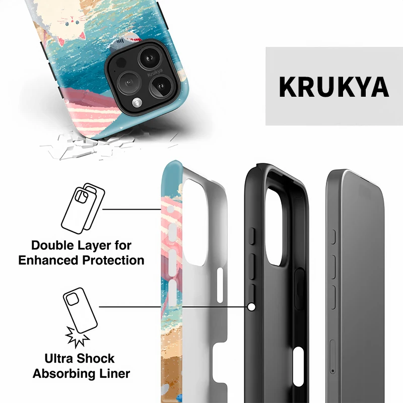 เคสโทรศัพท์ลายแมวน่ารัก Krukya สำหรับ iPhone 16 17 Pro Max 15 13 11 12 14 Pro Max 14 Plus XR XS X SE เคสแบบด้านสองชั้น