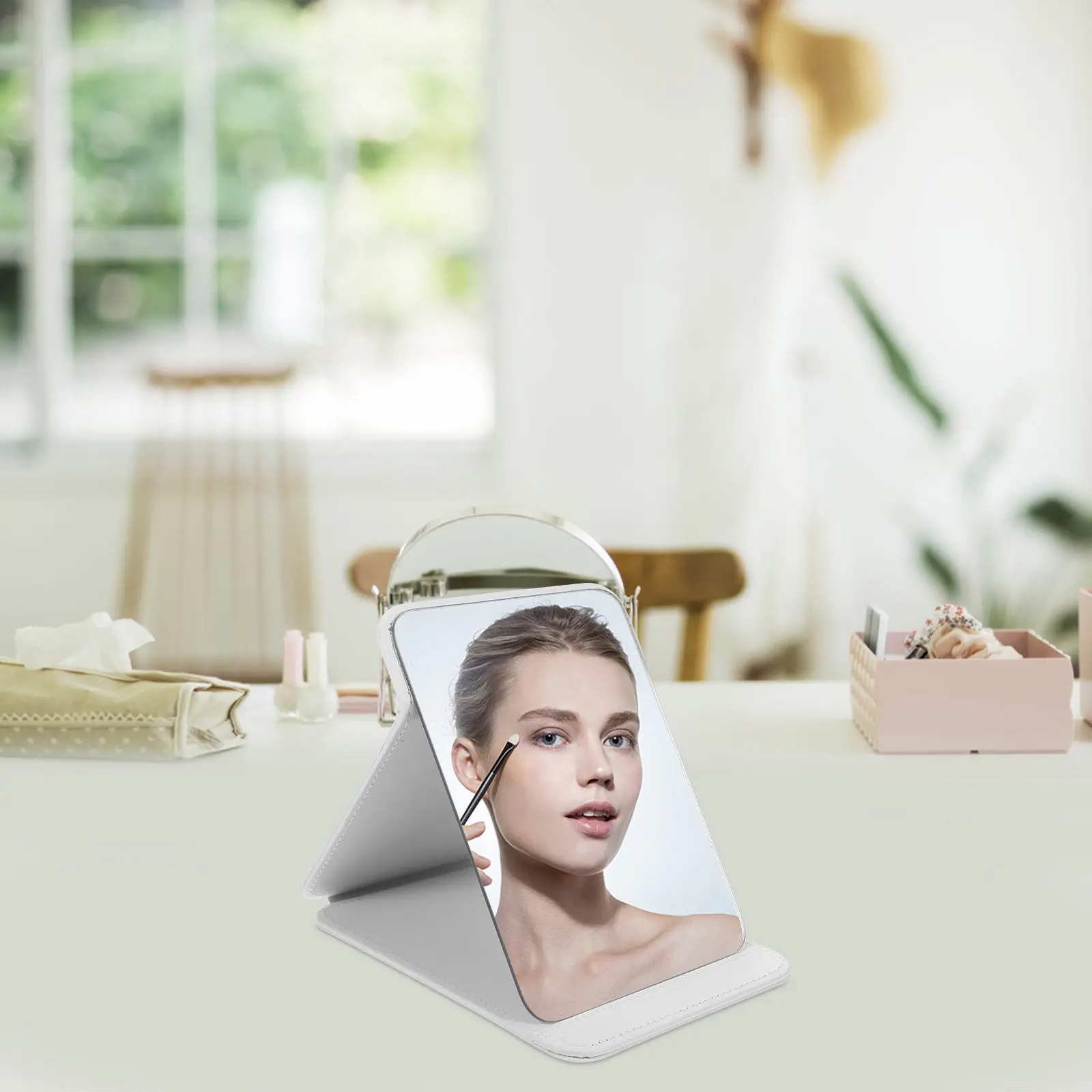 

Desktop Makeup Mirror Compact Design Elegant Finish for Dressing Table Bathroom Counter Portable Vanity Mirror for Home Decor