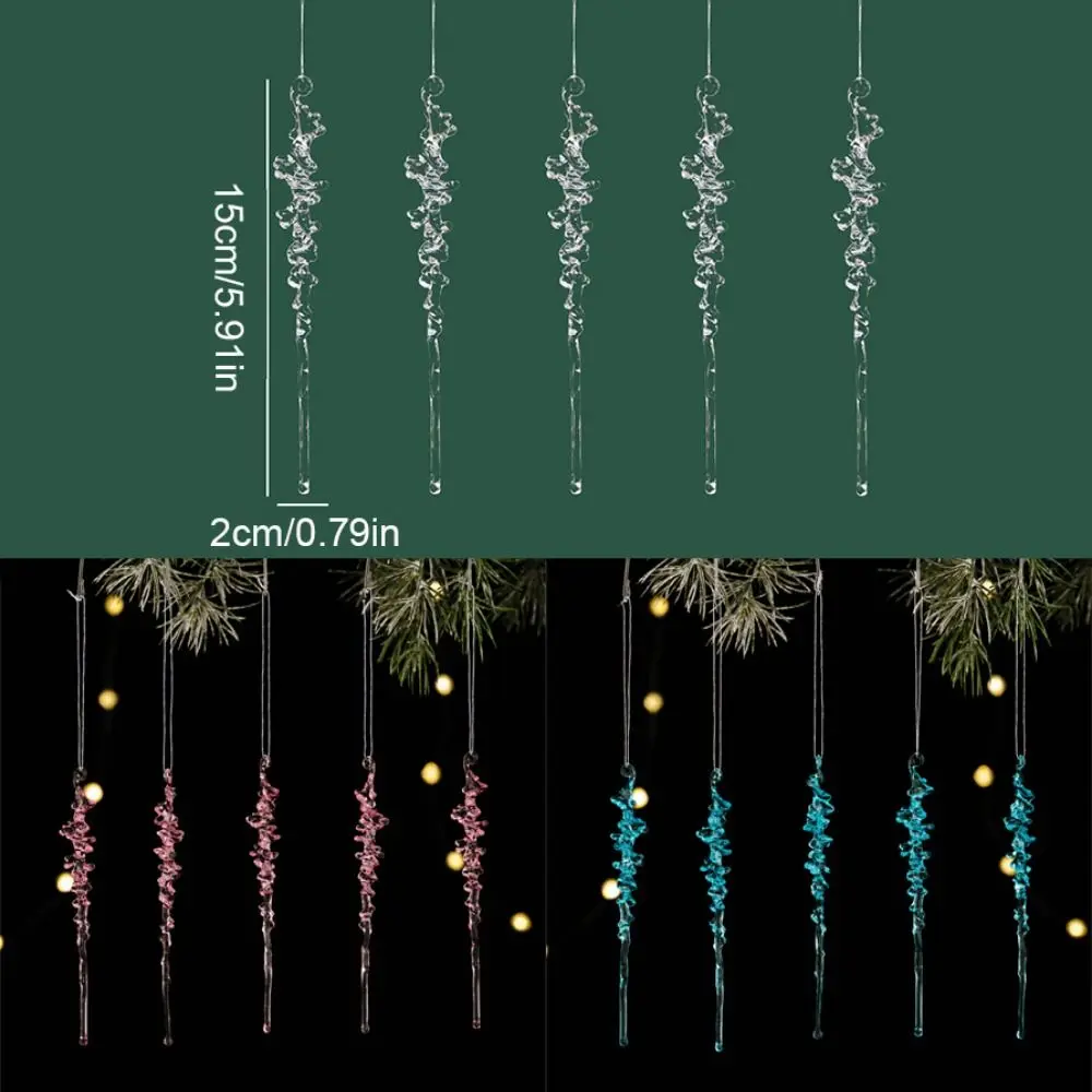 5Pcs Acrylic Christmas Ice Pendants Transparent Simulated Frost Spike Pendant with Hanging Rope Fake Ice Bar Winter Atmosphere