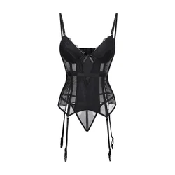 Plus Size Removable Straps Lingerie Women's Padded Underwired Basque Corset Bustier Top With Suspenders