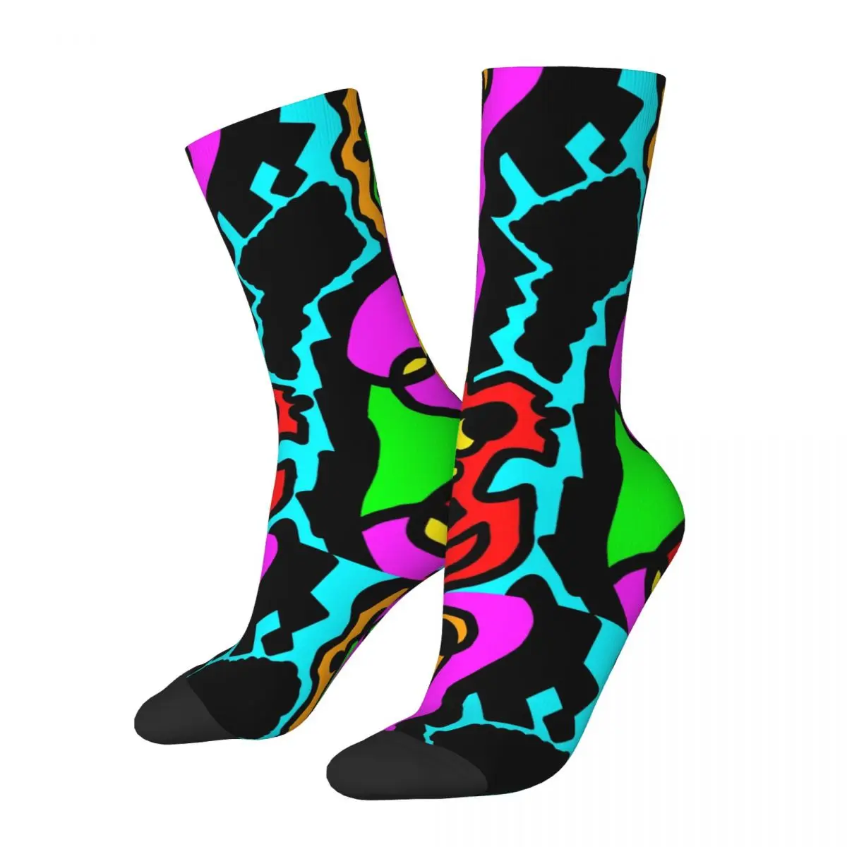 Hip Hop Vintage Line Drawn Faces Crazy Men's compression Socks Unisex Abstract face Harajuku Pattern Printed Crew Sock Boys