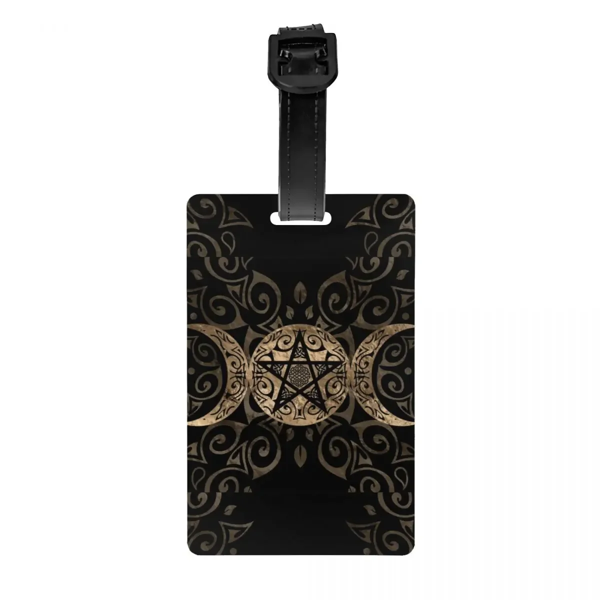 Custom Triple Moon Goddess Pentagram Luggage Tag Privacy Protection Pagan Wiccan Baggage Tags Travel Bag Labels Suitcase