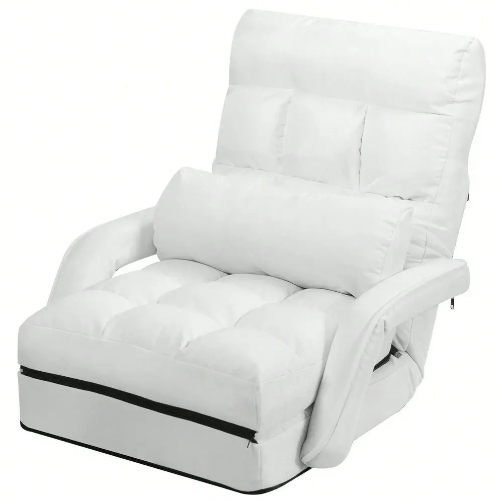 

Sillas Para Comedor ChairsWhite Folding Lazy Sofa Floor Chair Sofa Lounger Bed With Armrests And Pillow