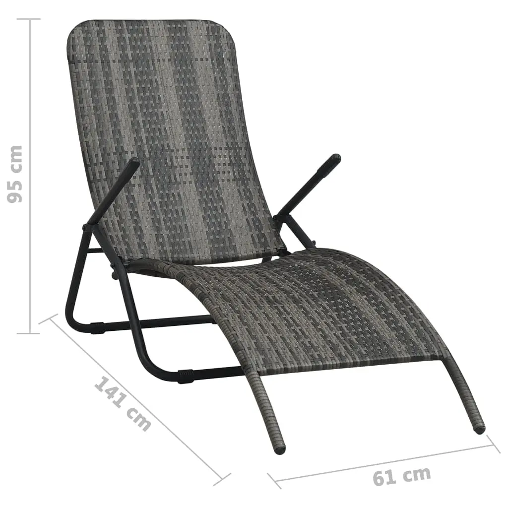 Folding Sun Lounger,Outdoor Chaise Lounge,Poly Rattan Garden & Pool Furniture,Gray, Customized