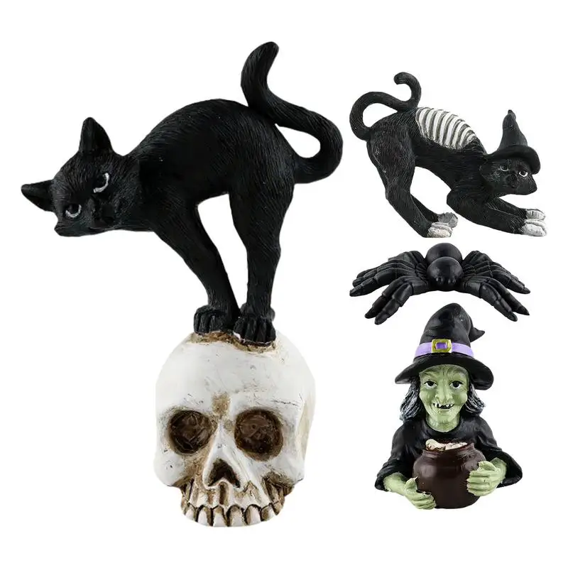 Halloween creative skull black cat witch spider resin small ornaments desktop horror atmosphere decorative ornaments