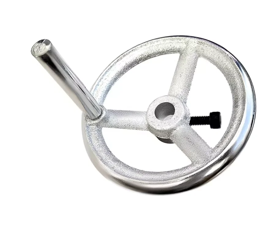 Cast iron handwheel round through hole with top wire hole side locking chrome plated industrial machine tool handle rotating