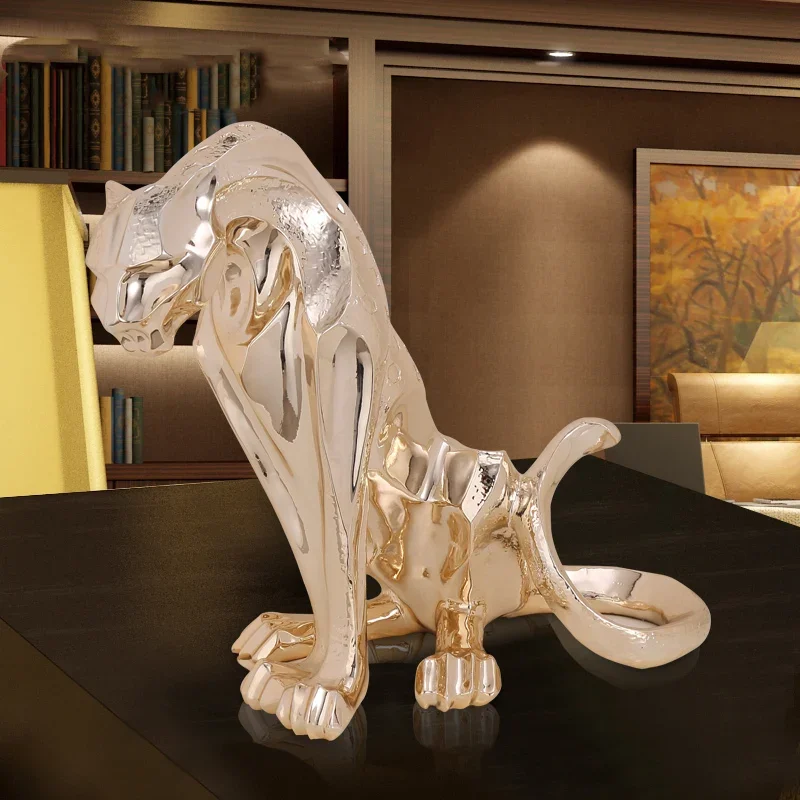 European Leopard Floor Ornaments, Resin Crafts, Electroplated Statues, Sculptures and Figurines, Home Decoration Accessories