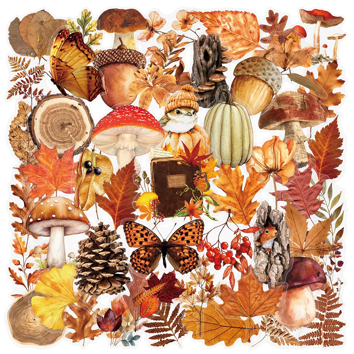 

50PCS Autumn Forest Plant Fallen Leaves Sticker Graffiti Decorative Laptop Guitar Luggage Skateboard Waterproof Sticker Kids Toy