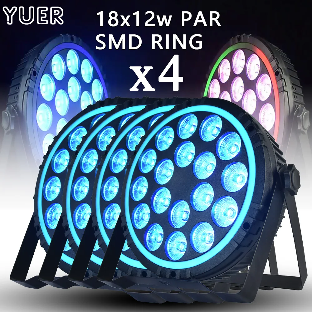 

4PCS LED Par Light Wash Effect With RGB Ring Wall Wash Strobe 18x12w Indoor Home Party Dj Disco Flat Floor Background Stage