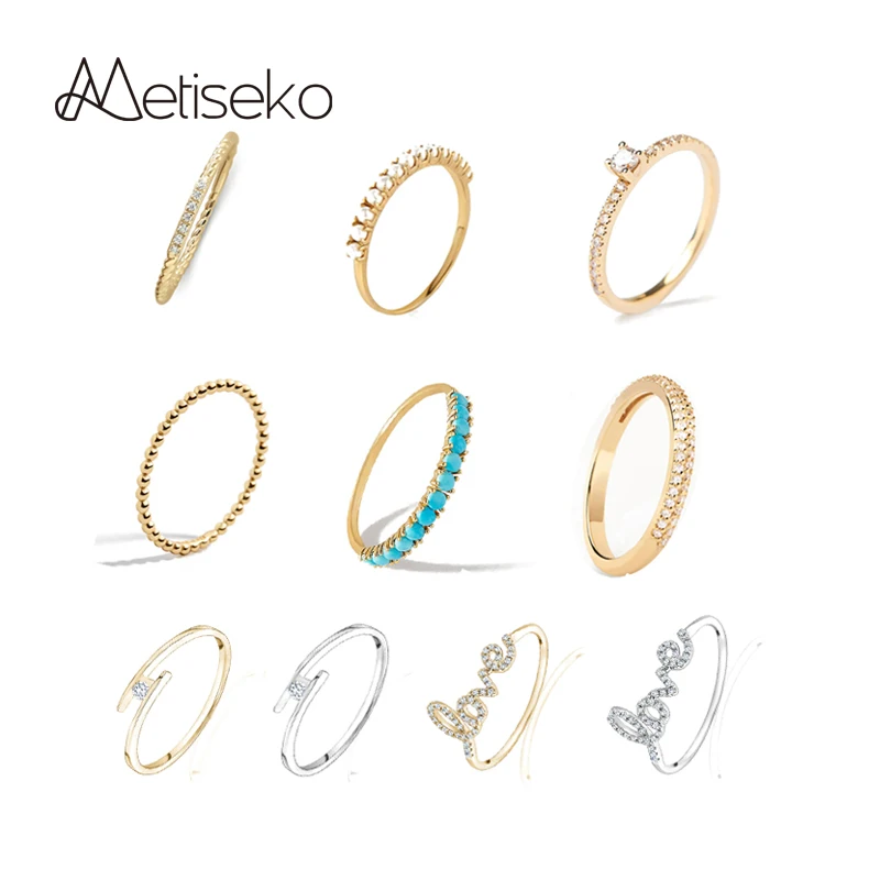 

Metiseko 925 Sterling Silver Love Rings for Women Inlaid with Zircon Turquoise Fashion Index Finger Rings for Party