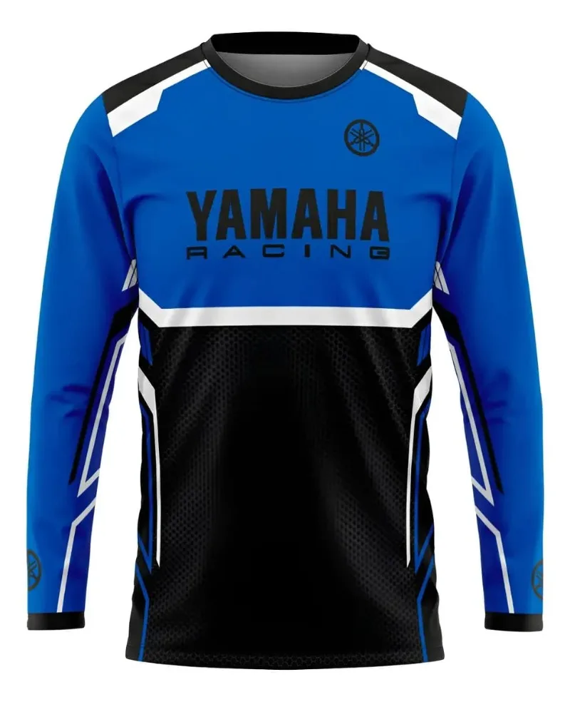 

Летняя футболка унисекс Yamaha с длинным рукавом, сине-белая, в стиле колор-блок, модная персонализированная рубашка для езды на мотоцикле
