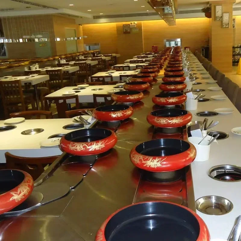 Stainless Steel Restaurant Hot Pot Household Dining Table Sushi Conveyor Belt