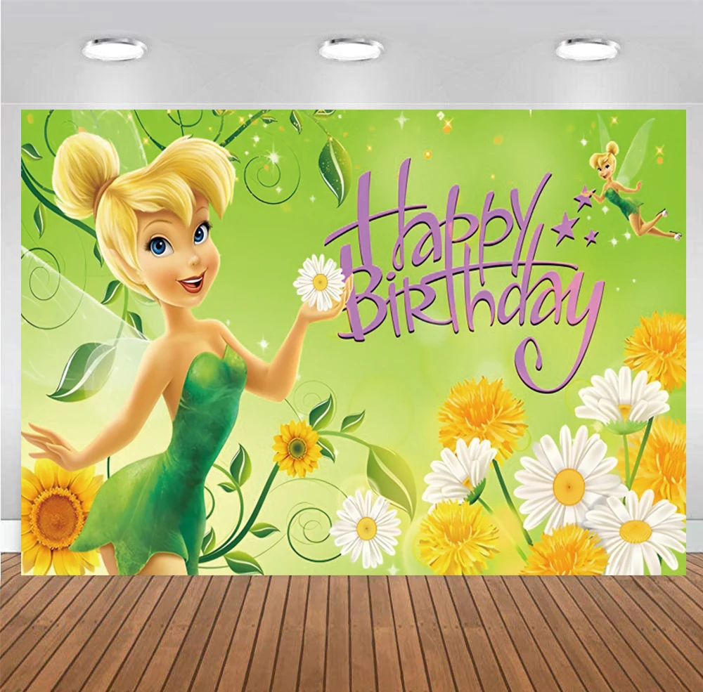 Fairy Tinkerbell Backdrop Baby Shower Princess Happy Birthday Party Tinker Bell Photography Background Photo Banner Decoration