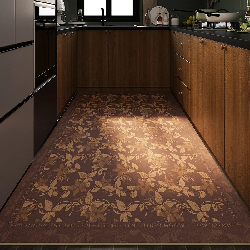 Kitchen Carpet Long Ultra-absorbent Waterproof Non-slip Carpet American Retro Style Diatom Mud Mats Floral Print Home Decor Rugs