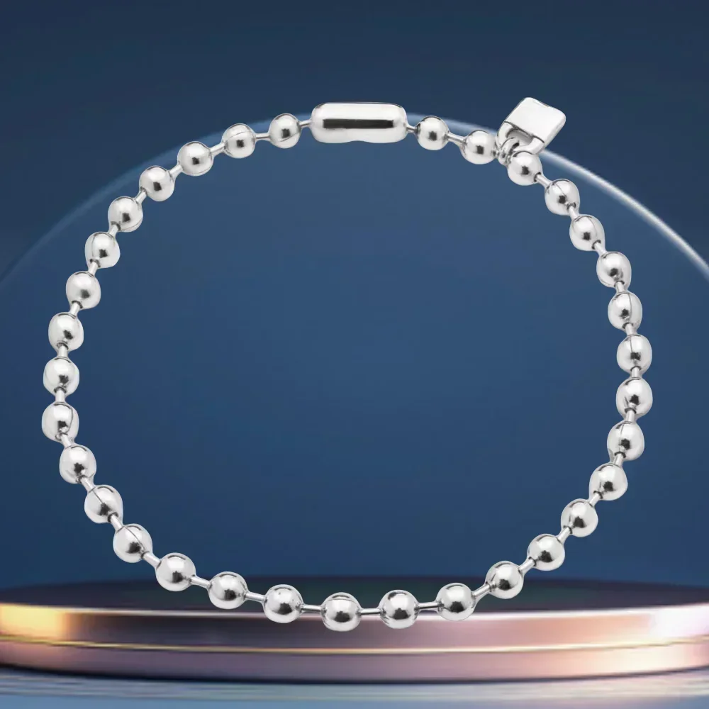 Women's Silver Bead Necklace, Vacation Style Gift