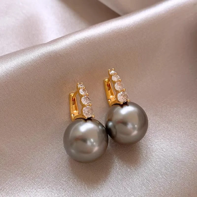 Autunno e inverno elegante lusso zircone canapa grigio imitazione perla orecchini pendenti per le donne moda gioielli eleganti regali