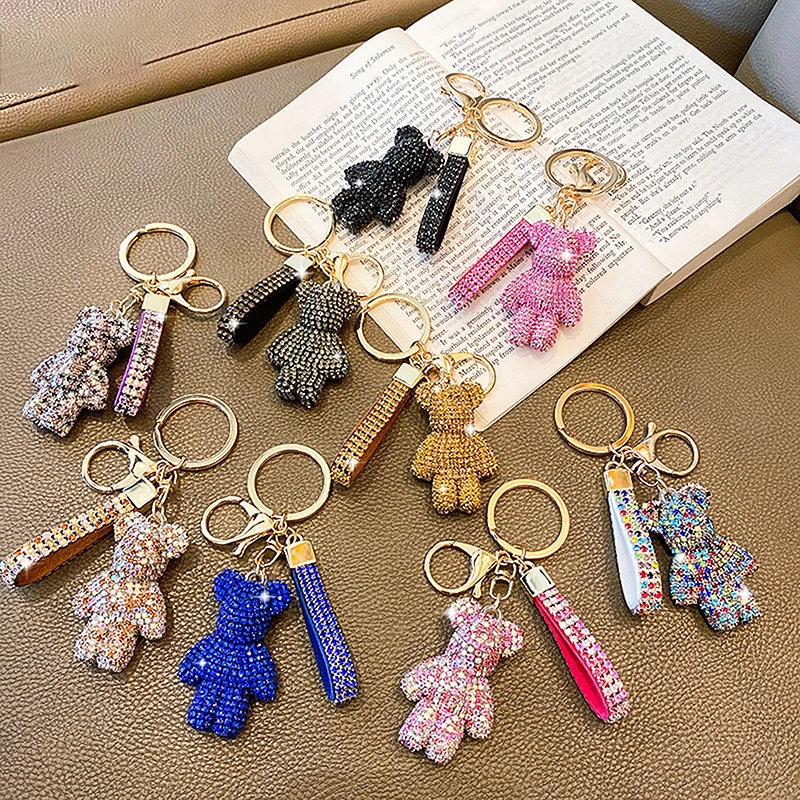 1 Piece Of 5cm Cute Bear Keychain Car Keychain Inlaid With Artificial Diamond Bag Pendant Personalized Creative Boutique