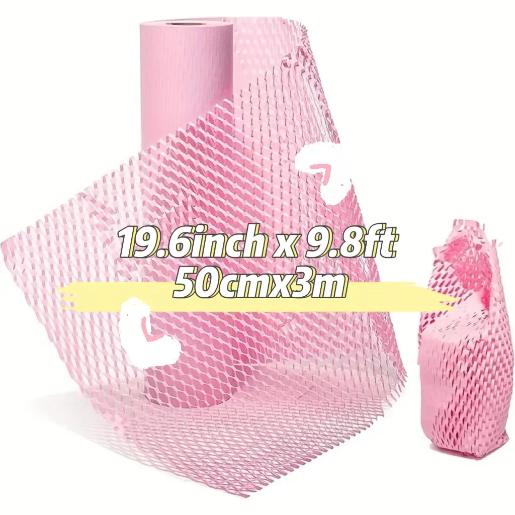 

19.6inch x 9.8ft Pink Honeycomb Packing Paper Eco Friendly Recyclable Cushion Material Moving Shipping Supplies Kraft Paper