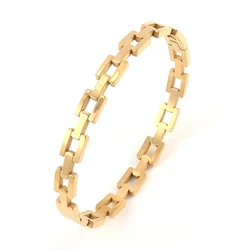 New Design Stainless Steel Geometry Chain Shape Charm Bracelet Bangle for Women Waterproof Golden Fashion Trendy Wrist Jewelry