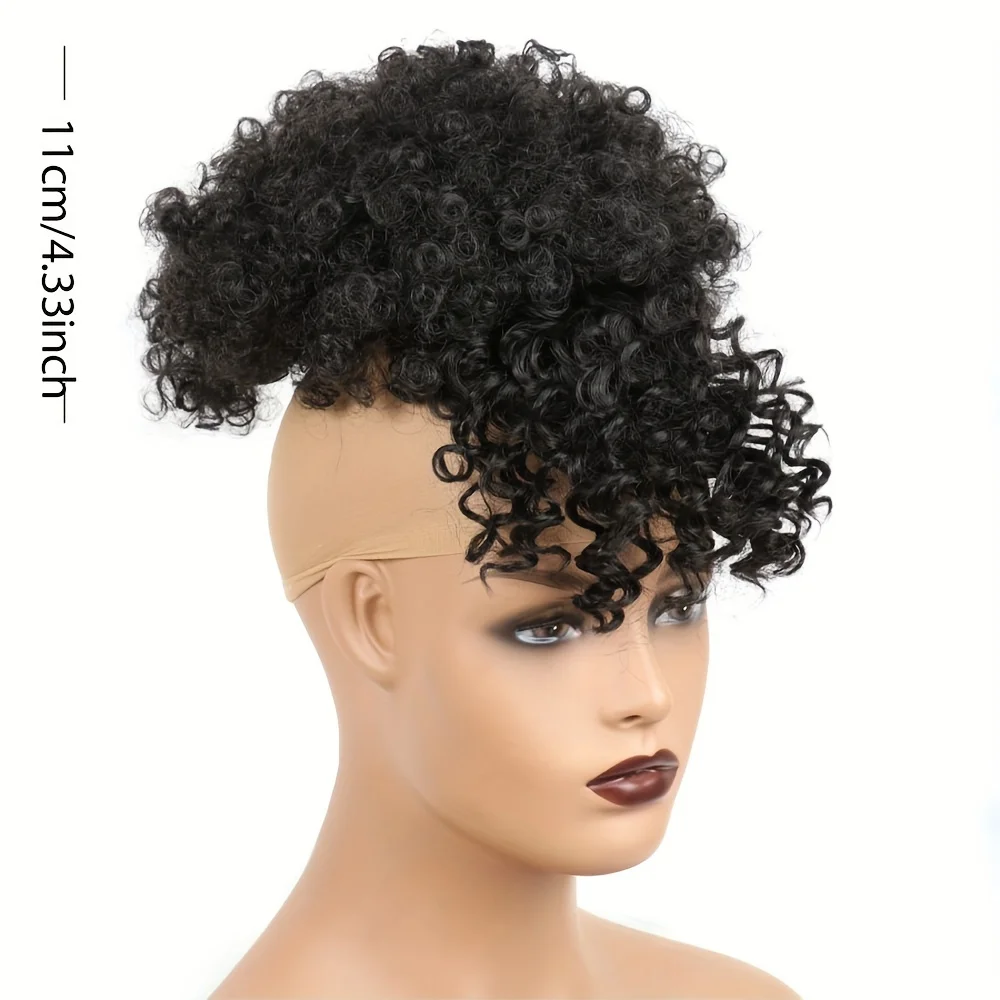 Postiches Afro Short Kinky Curly Puff Hair Bun chignon With Bangs synthetic Wigs Pineapple Updo Drawstring Ponytail Extensions