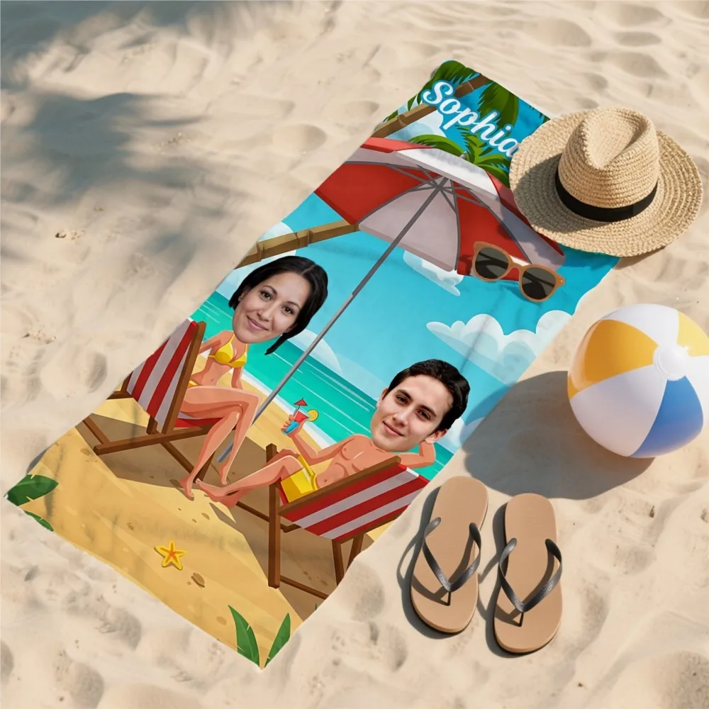 Personalized Custom Beach Towel Customized Photo/Text Oversized Microfiber Towel Summer Party Gift for Beach Swimming Bath Sport