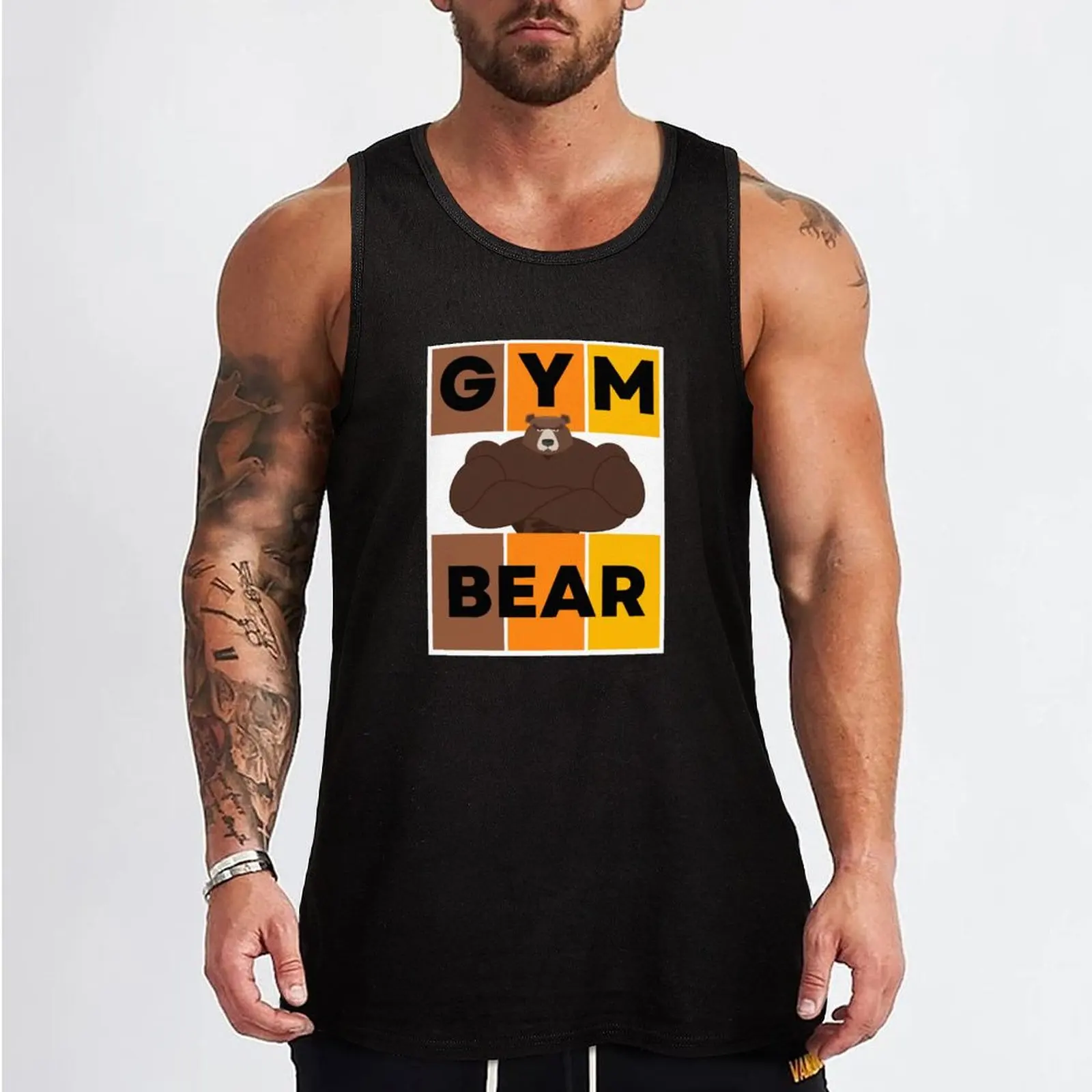 WOOFZ? GYM POWERLIFTING MUSCLE Gay Bear Flag Tank Top mens gym clothes Men's summer clothes 2024 Vest summer Men's tops