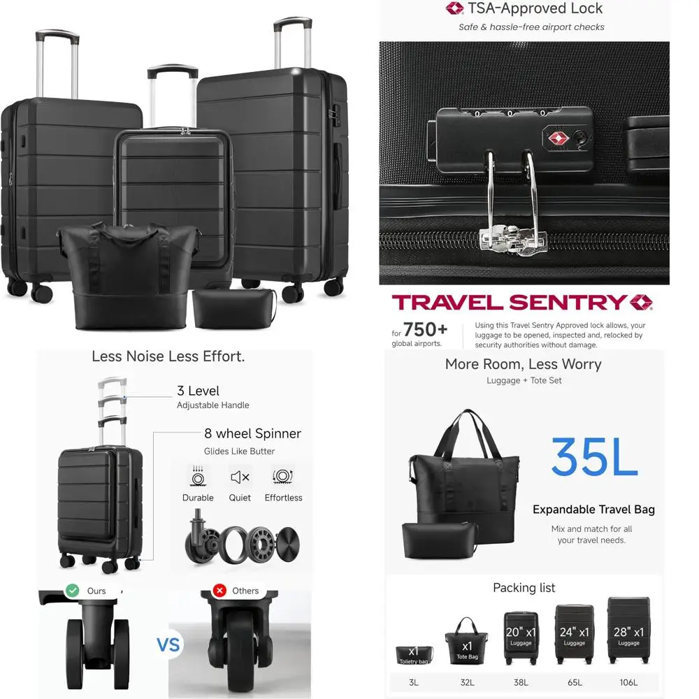 

Багажный набор из 5 предметов с твердым боковым спиннером, замком tsa и сумкой для туалетных принадлежностей