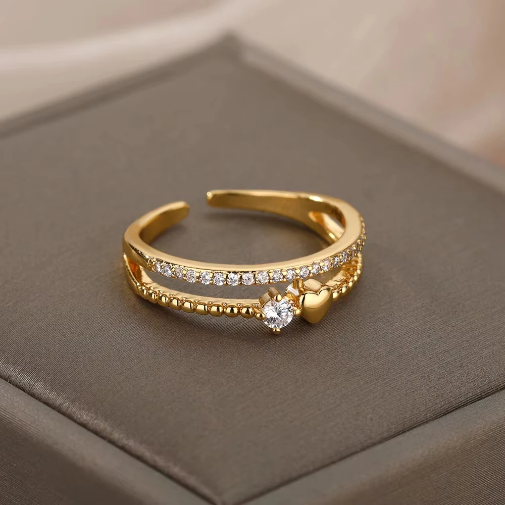 Luxus Zirkon Geometrische Ringe Für Frauen Edelstahl Gold Farbe Offenen Ring Trendy Hochzeit Party Ästhetischen Jewerly Geschenk Femme