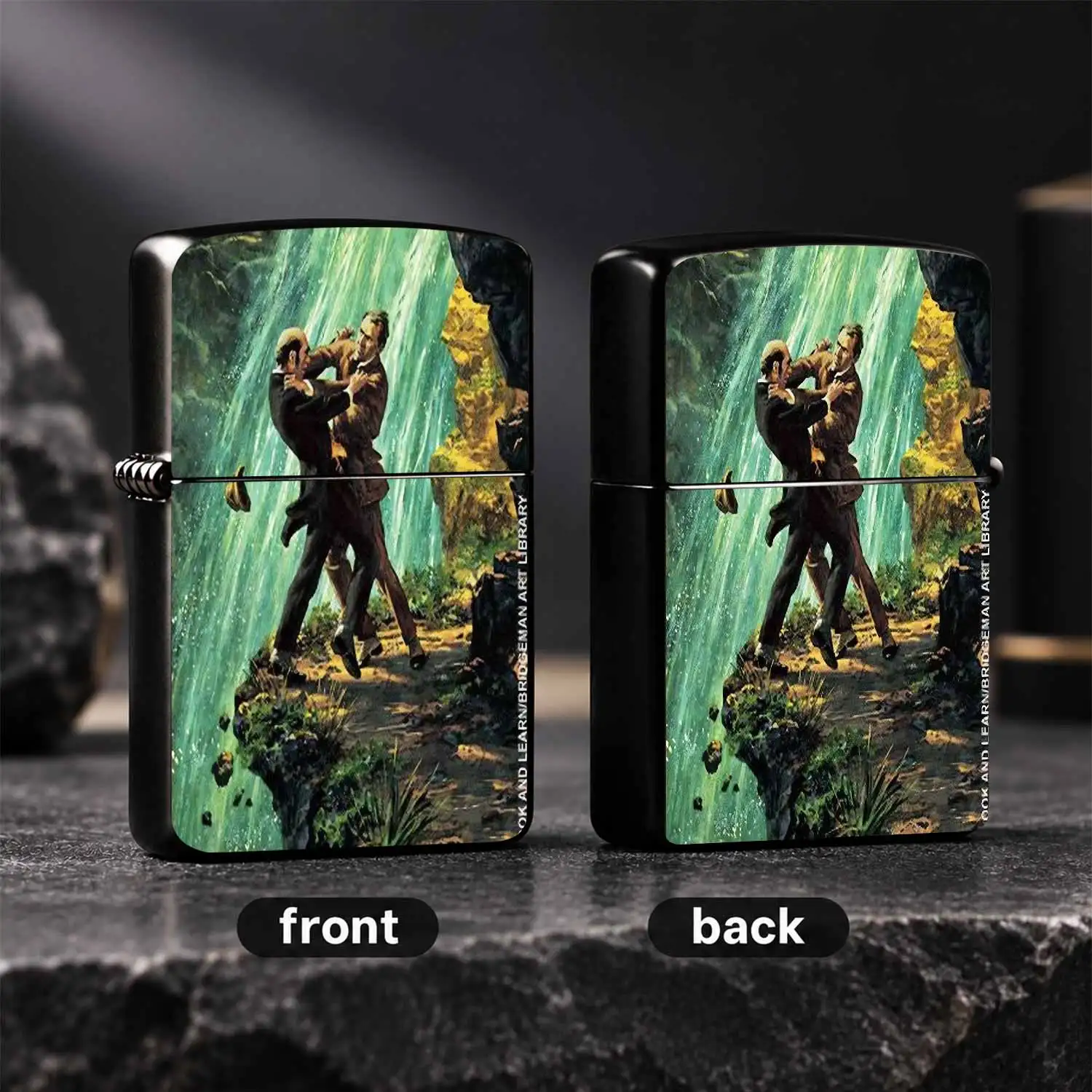 Classic Waterfall Showdown Detective Art Pattern Lighter, Retro Literary Stylish Portable Daily Use Accessory, Suitable For Travel Outdoor All Scenarios, Exquisite Collectible Gift For Art And Mystery Lovers, Decorative Practical Item With