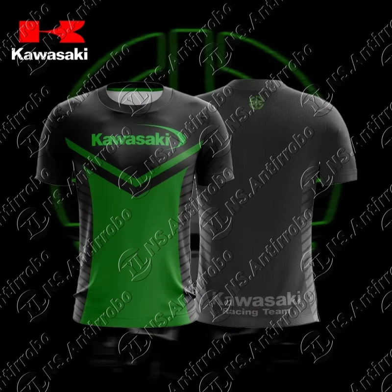 

25-26 Новая мужская летняя быстросохнущая футболка Kawasaki для соревнований, спортивный дышащий топ, высококачественный мотоциклетный бренд с короткими рукавами