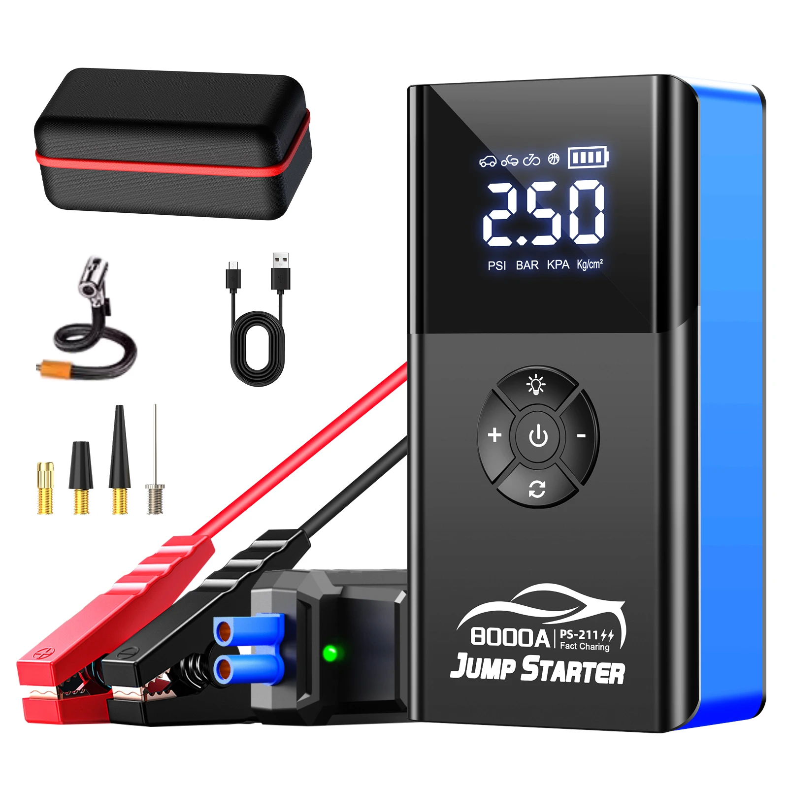 8000amp 180psi Car Jumper Super Compressor Portable 12v Battery Booster Tire Inflator 8000a Jump Starter Powerbank With Air Pump