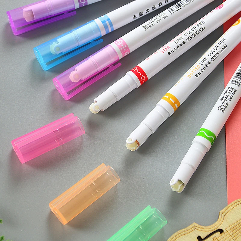 มาร์กเกอร์ลายเส้นโค้ง6สีปากกาเน้นข้อความสีพาสเทลมาร์กเกอร์วาดสำหรับวาดรูปศิลปะการวาดเส้นขยุกขยิก