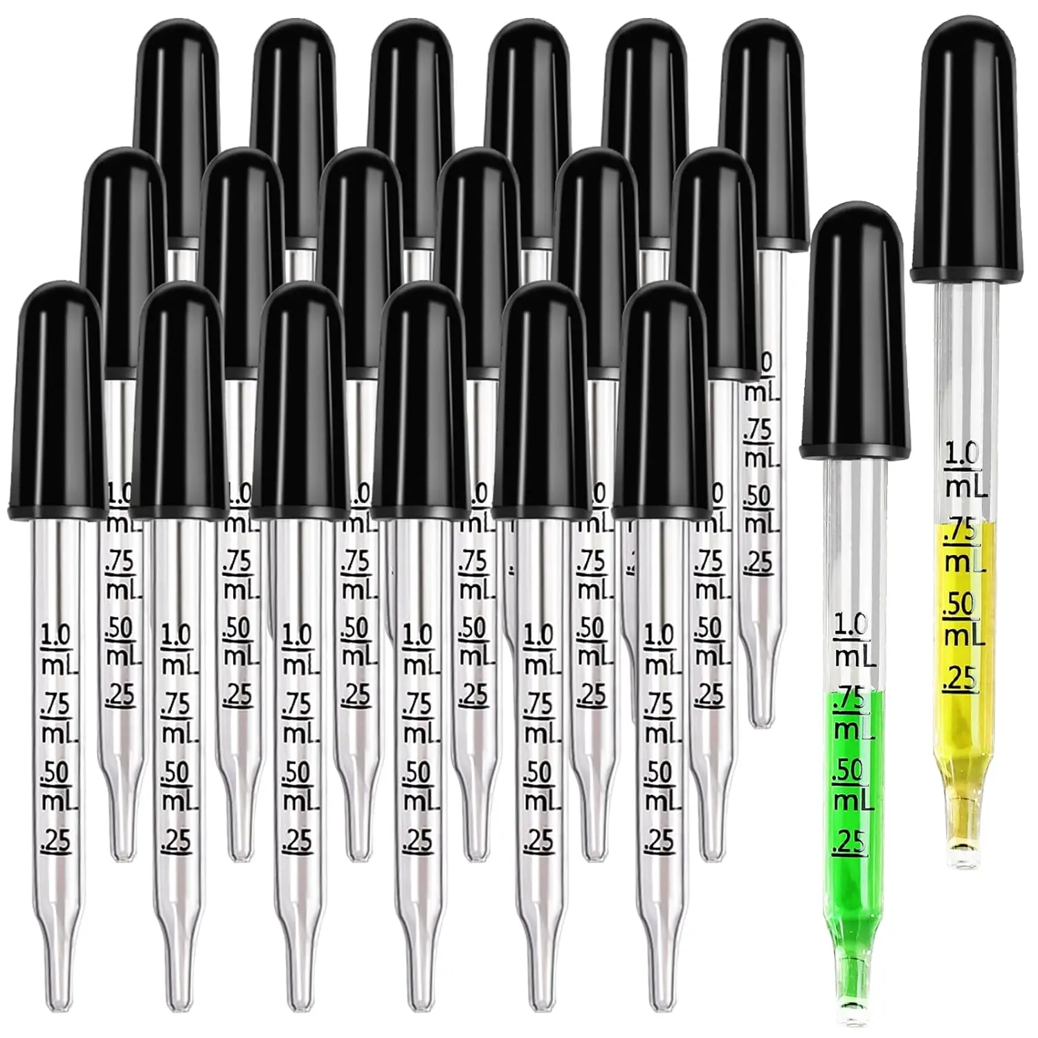 Conta-gotas com pontas de borracha duráveis, conta-gotas de vidro de 1ml, conta-gotas líquidas para óleos essenciais, conta-gotas para medicamentos