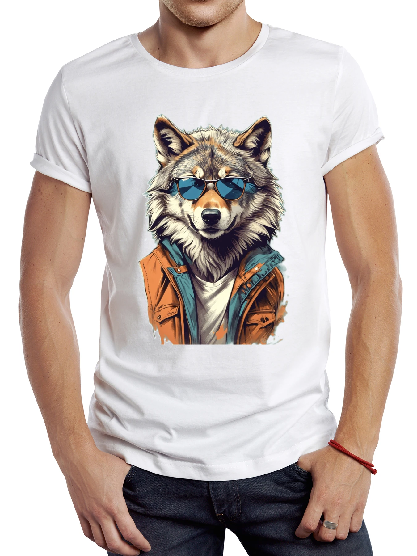 

FPACE Men Fashion Fancy Wolf Printed T shirt Cool Animal Printing Tops Basic Male Tshirts
