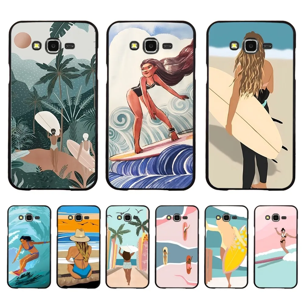 Surfboard Surfing Art Surf Girl Phone Case For Samsung J 7 plus 7core J7 neo J6 plus prime J6 J4 J5 Mobile Cover