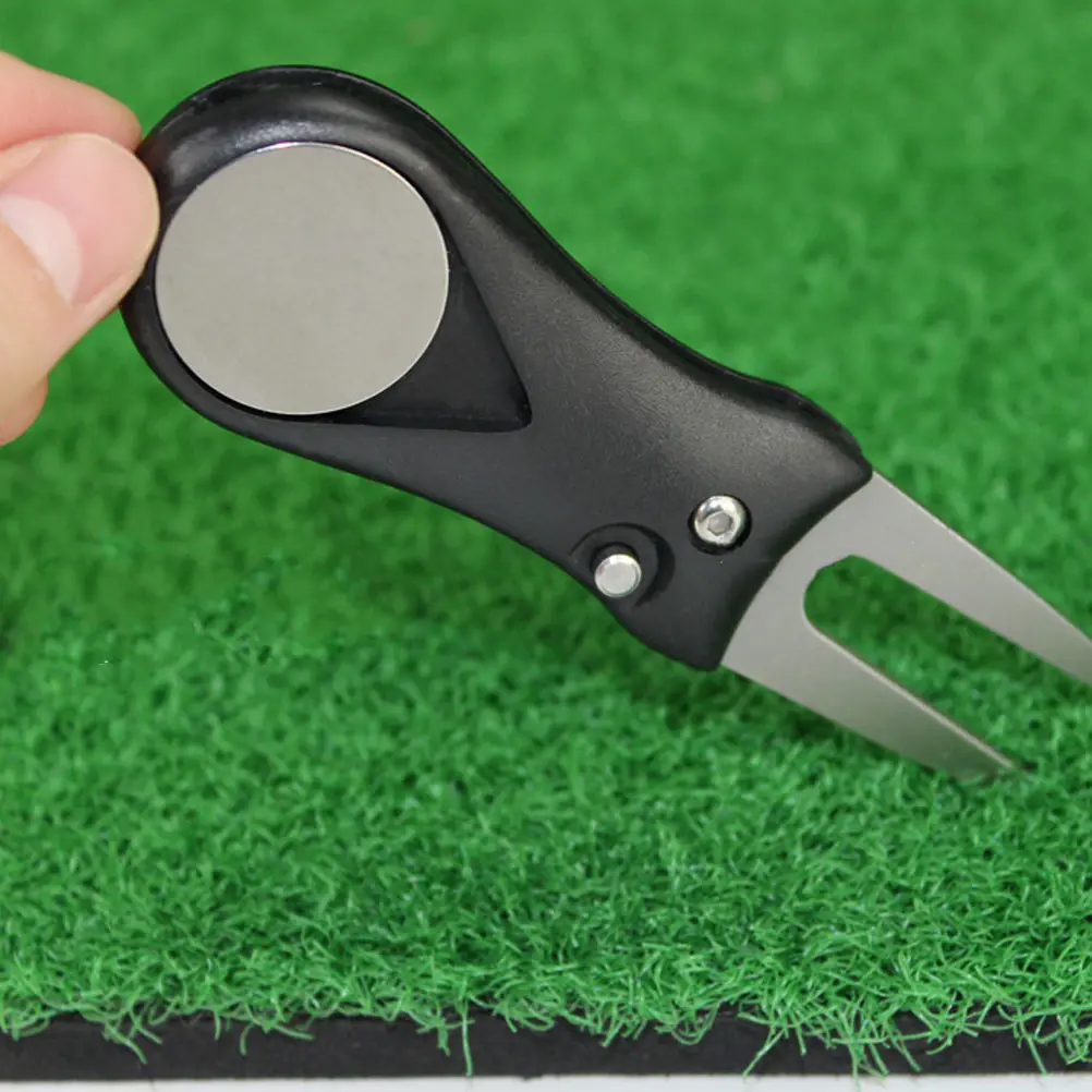 

2pcs Stainless Steel Foldable Golfs Divot Abs Handle Golf Fork Magnet Ball-Marker Divot Repair Tool For Training Durable