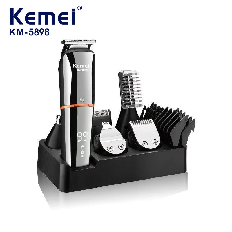Kemei 5898 مشابك شعر كهربائية نحت المقص ماكينة حلاقة الحواجب/الأنف الشعر المتقلب 6in1 آلة قطع الشعر المتقلب رجل