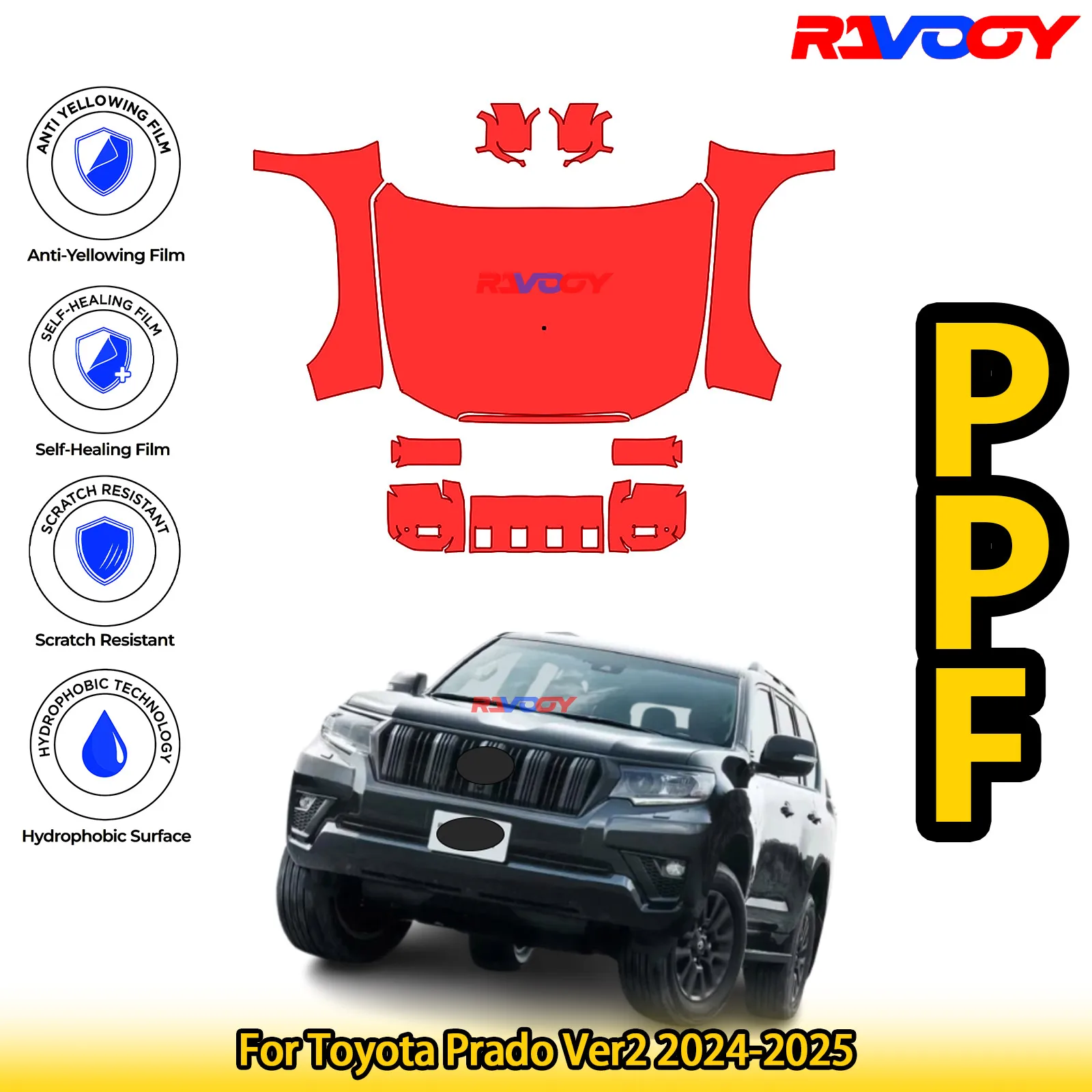

For Toyota Prado Ver2 2024-2025 Glossy Matte Black Precut front PPF Kit Paint Protection Film