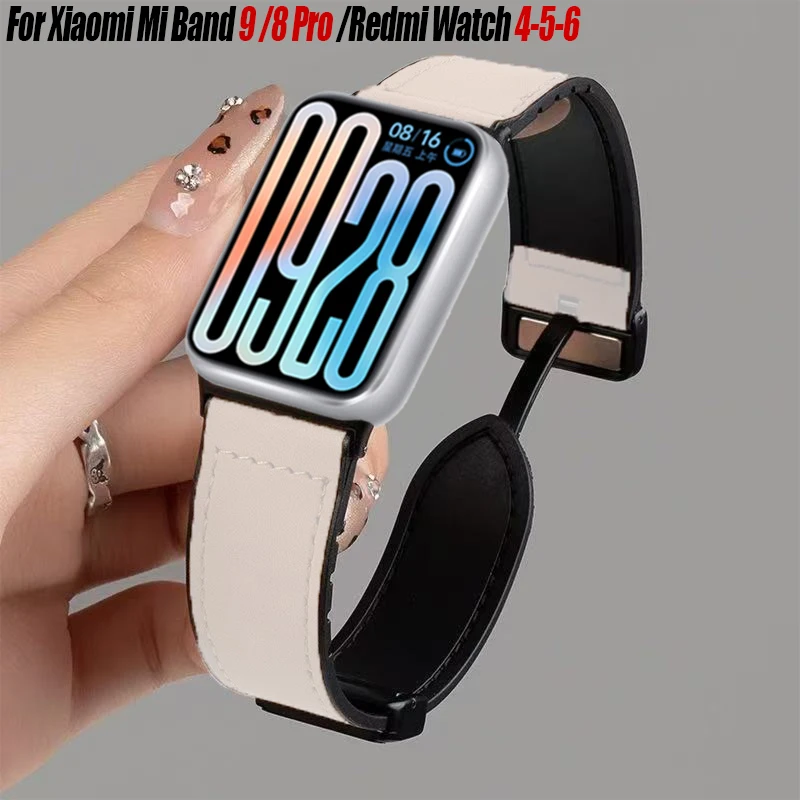 Silikon- und Lederarmband für Xiaomi Band 8-9 Pro, magnetisches Armband mit Schnalle für Redmi Watch 4/5/6-6 Active/Lite, Zubehör.