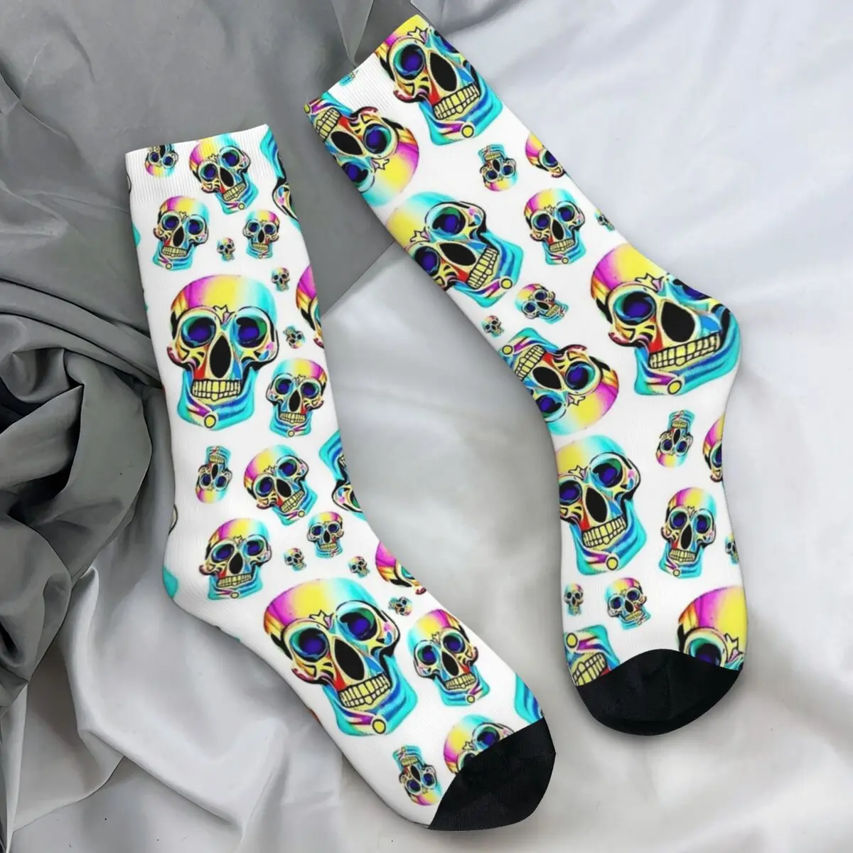 Colorful Gothic Skulls Stockings Women Men Sugar Socks Soft Breathable Casual Socks Spring Running Anti-Slip Printed Socks Gift