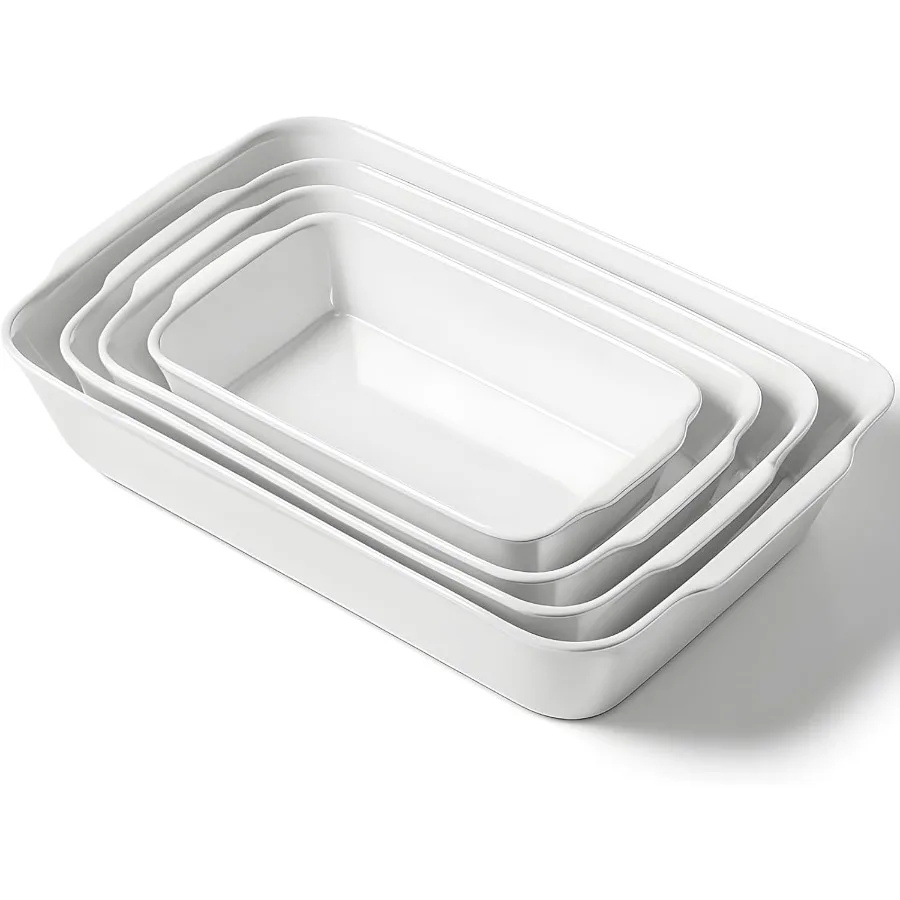 Baking Dish Set for 4 Ceramic Bakeware Sets with Handles Casserole Dishes for Oven Kitchen Decor Microwave Oven Safe 1.2QT 2QT