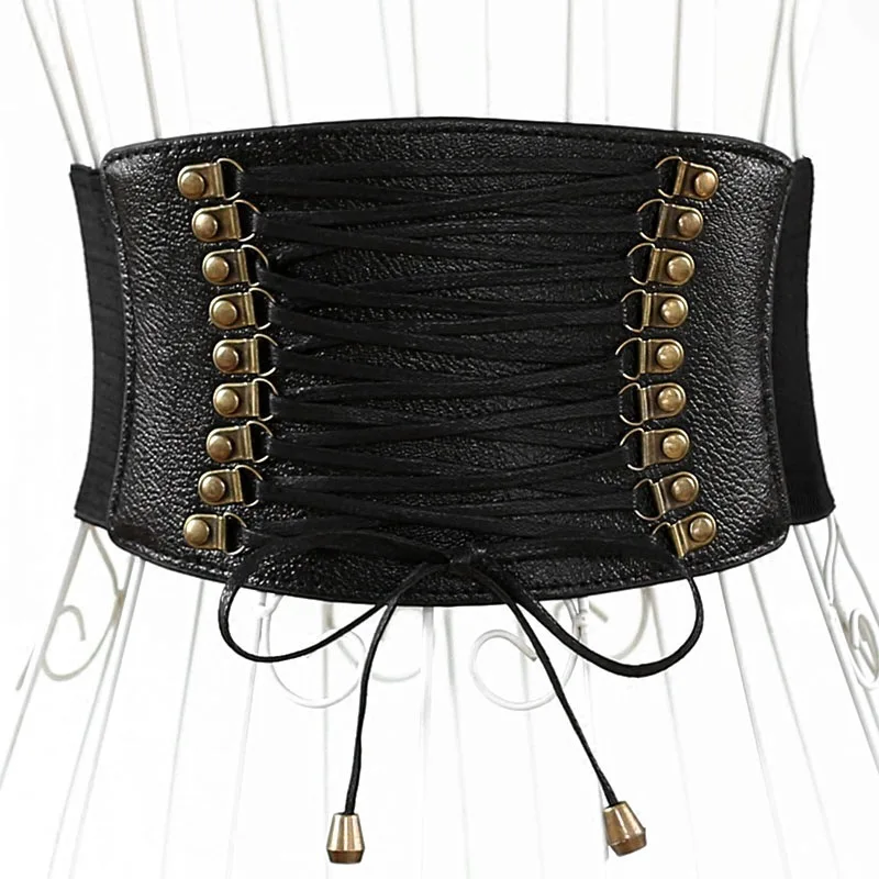 Damen PU-Leder Breiter Taillengürtel Elastischer Taillenformer Schwarz Oberbekleidungs-Accessoire für Hemd und Kleid Dekorativer Taillengürtel