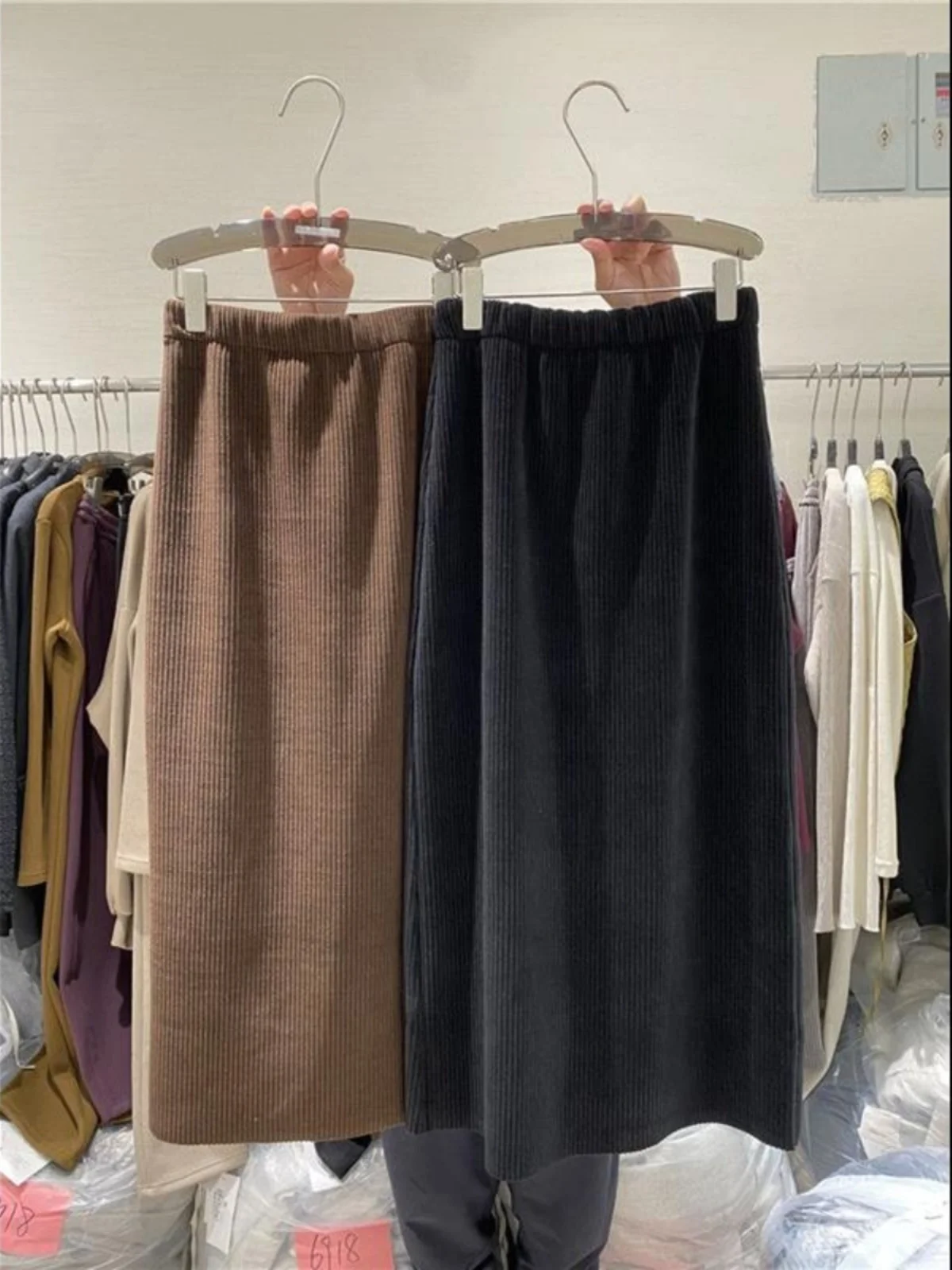 Jupe trapèze coréenne grande taille pour femmes avec fente coupe ample automne hiver jupes polyvalentes en velours côtelé taille haute Midi...