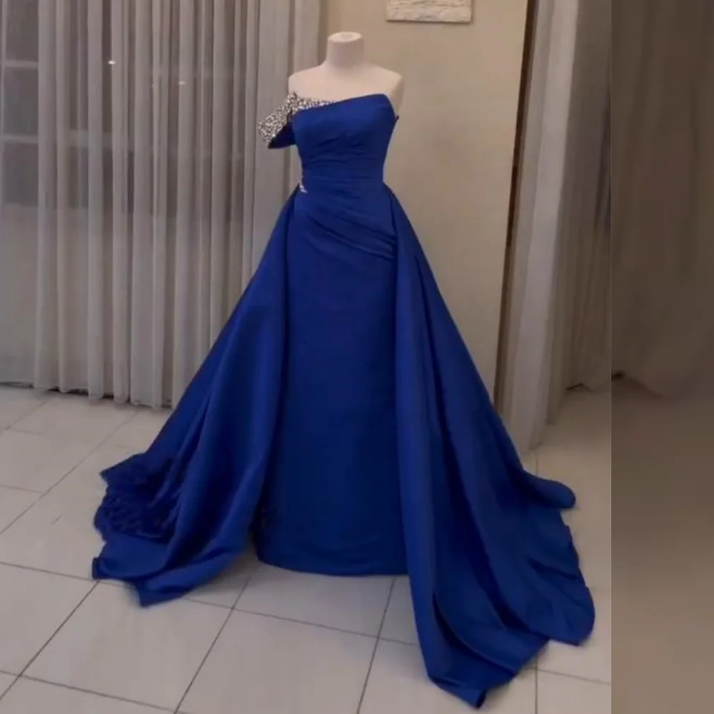 

Customized Jersey Pleat Rhinestone One-shoulder Trumpet Long Dresses Bespoke Occasion Formal Evening Gown Gorgeous Elegant