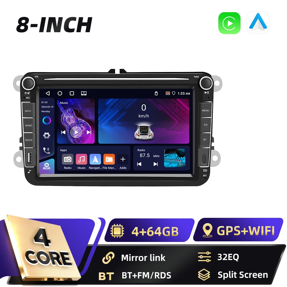 Podofo 8 inch GPS 6+128GB 2DIN autoradio voor VW Volkswagen SAGITAR JATTA JETTA Seat Altea Carplay FM/RDS Android Auto Mirror Link BT