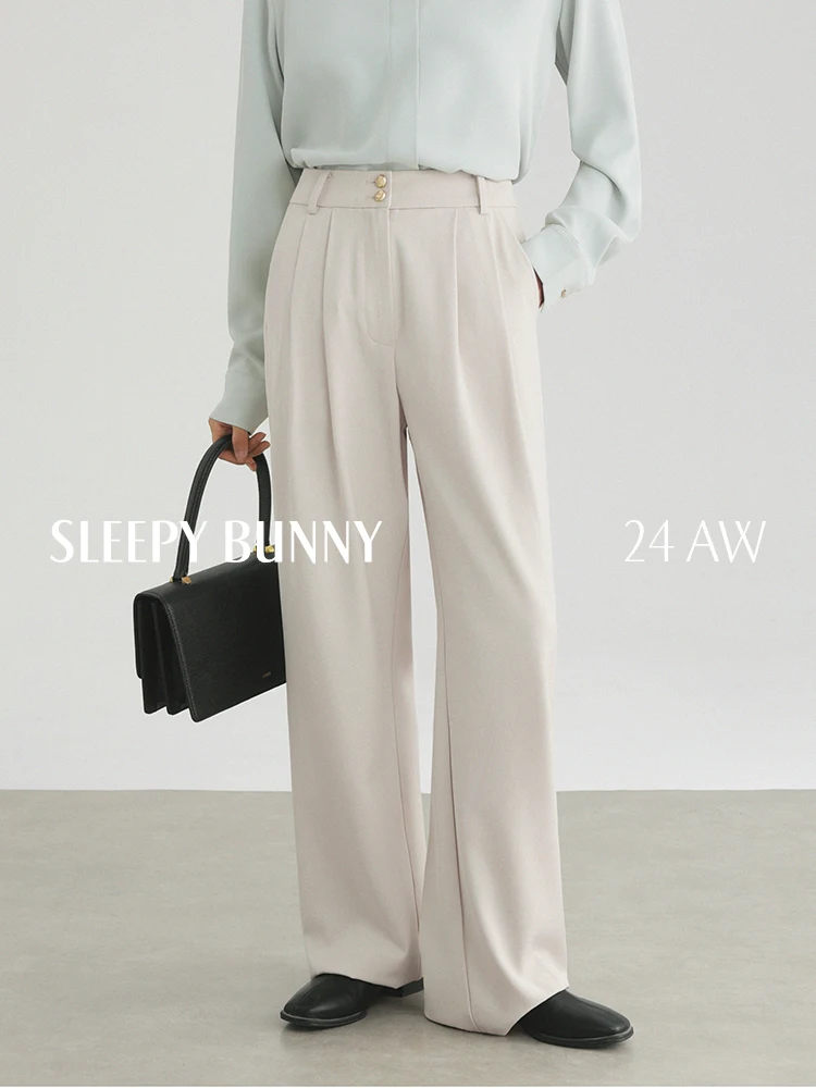 

Elegant Pleated Wide Leg Pants Women High Waist Straight Trousers Loose Relaxed Suit Slacks Autumn Office Casual Long Workwear