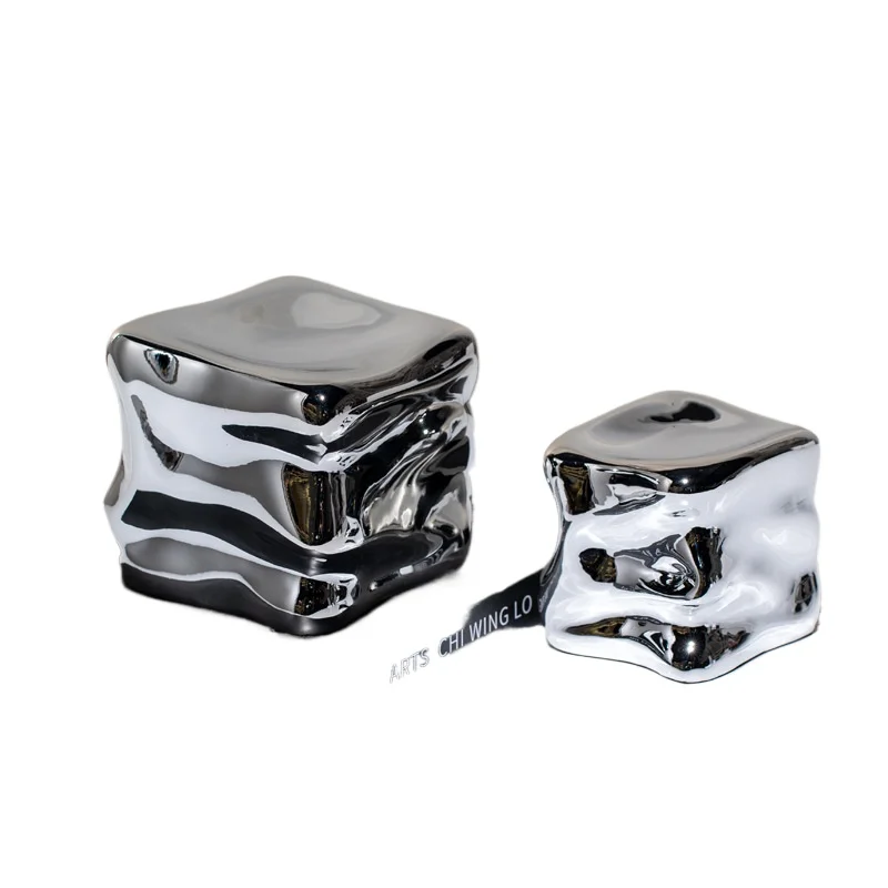 

Creative silver transparent geometric square Rubik's cube ornament, living room desktop coffee table soft decoration
