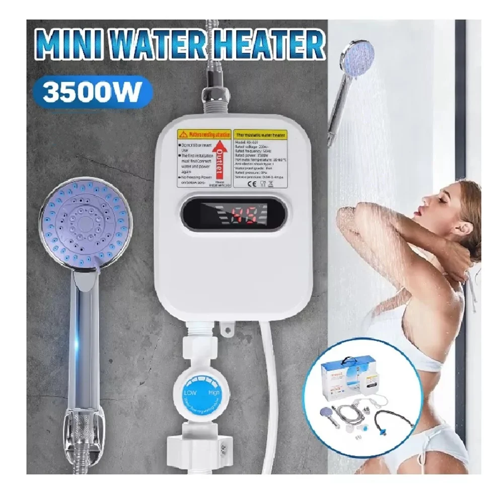 Calentador de agua eléctrico instantáneo, 3500W, 110V, grifo de baño, calefacción instantánea en 3 segundos, enchufe estadounidense