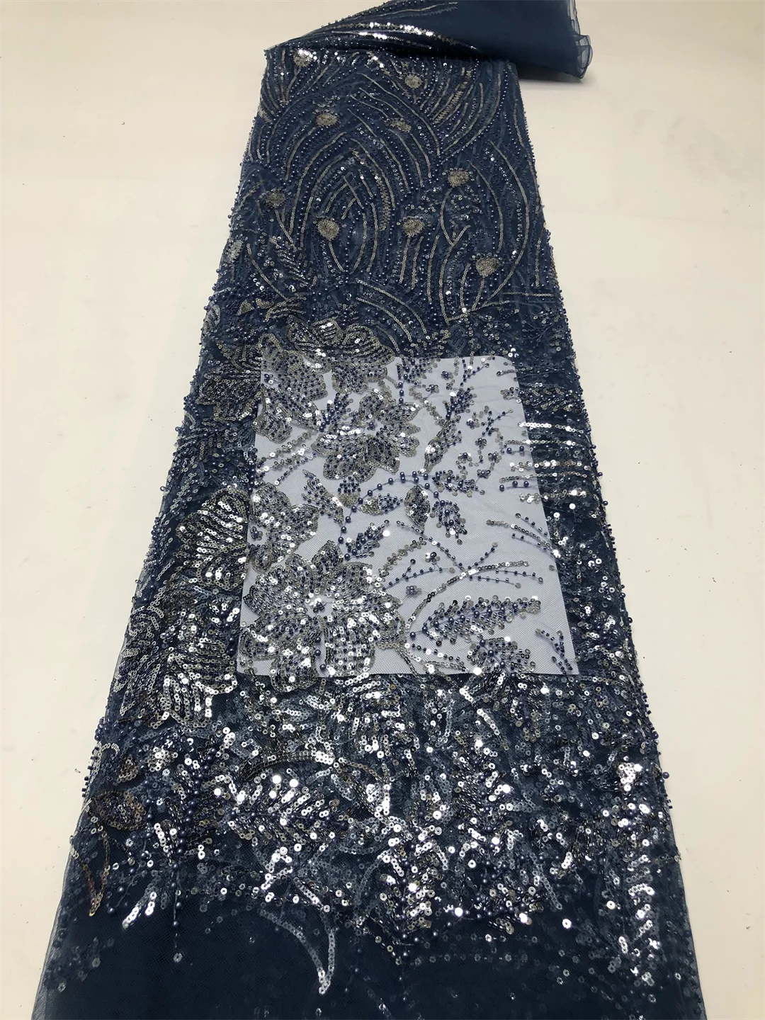 African Mesh Lace Fabric Nigerian Beads Lace Fabric 2025 High Quality French Nigeria Lace Dresses for Women Party Wedding Sewing