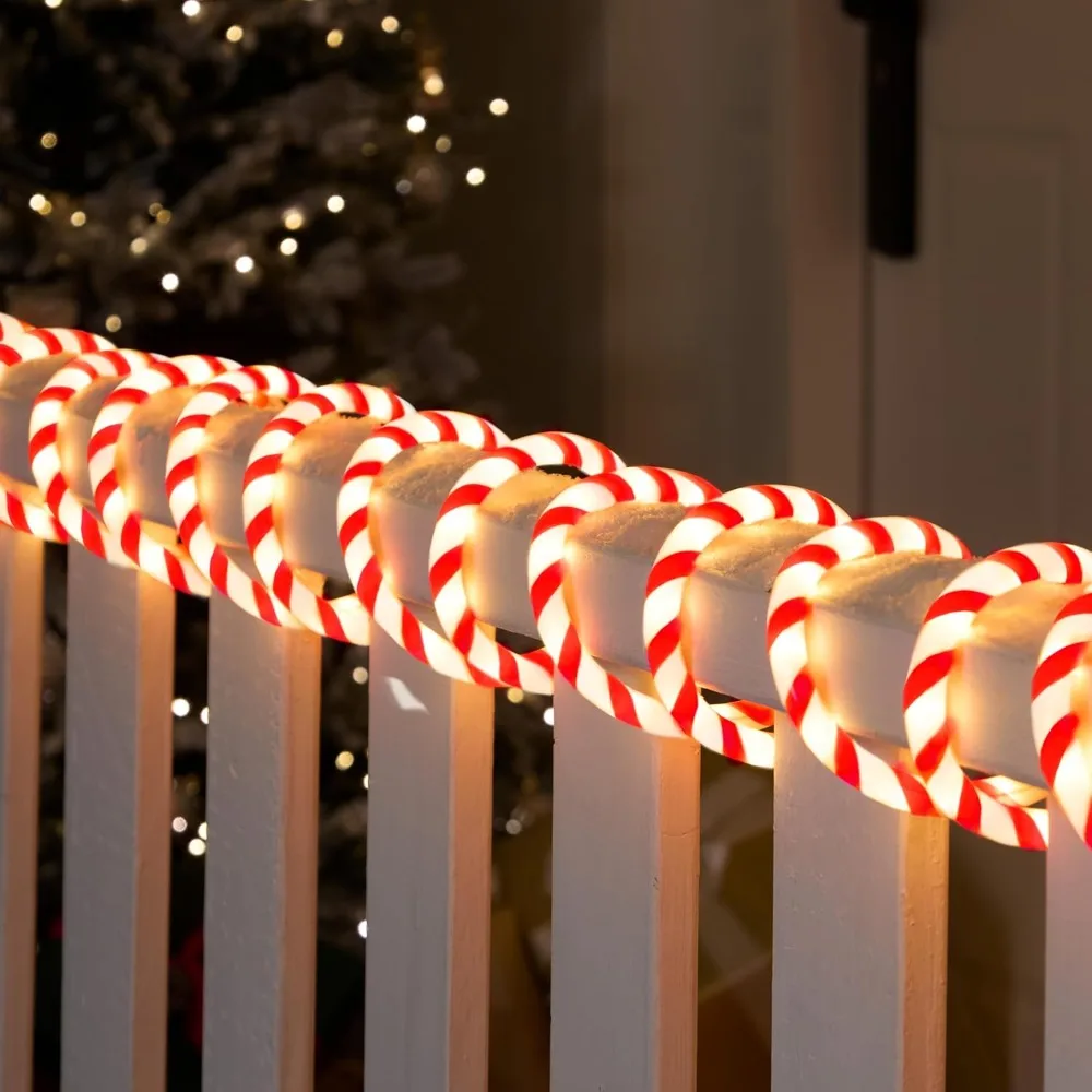 Sloosh 40FT Luci a Corda LED a Forma di Bastoncino di Zucchero Impermeabili per Esterni 360 LED Luci Decorative Natalizie per Giardino, Cortile, Feste, Decorazioni Natalizie (Rosso e Bianco Caldo)